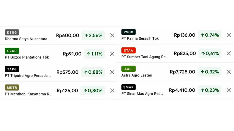 Palm Oil plantation Companies’ Stocks on Friday, 18 August 2023 Increased up to 2,56 Percent