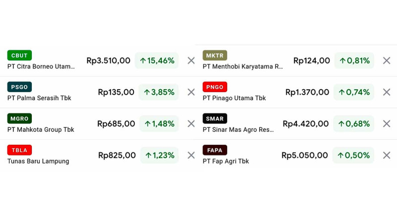 Palm Oil Plantation Companies’ Stocks on Wednesday, 6 September 2023 Increased Up to 15,46 Percent